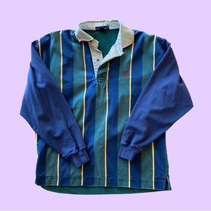 Vintage 90s Nautica Long Sleeve Blue and Green Striped Rugby Shirt 🔥